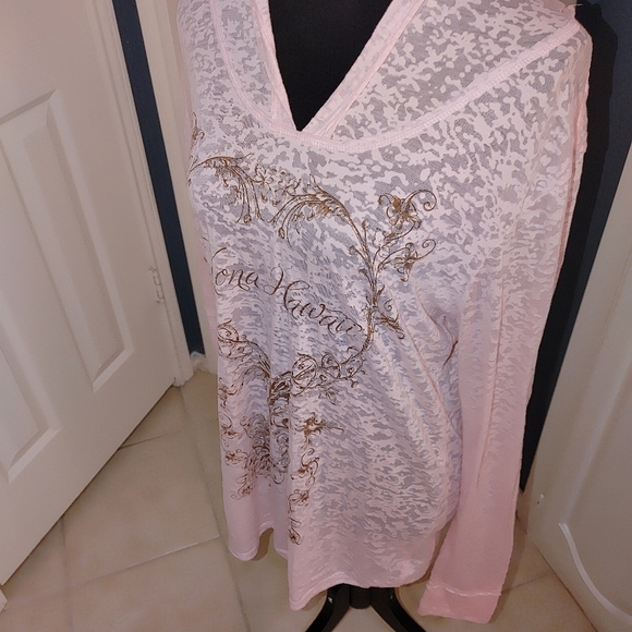 Yesterdays Sportswear Pink Lightweight Hoodie Long Sleeve Top Kona Hawaii XL EUC - Picture 8 of 12